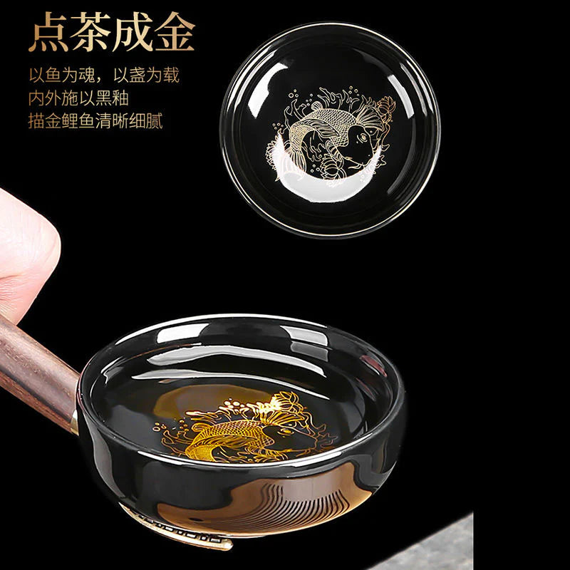 Black-glazed koi tea set