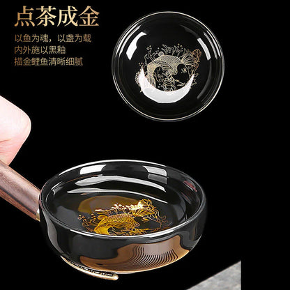 Black-glazed koi tea set