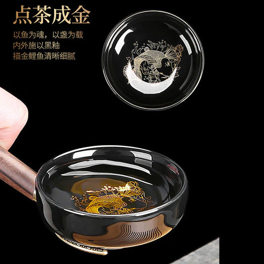 Black-glazed koi tea set